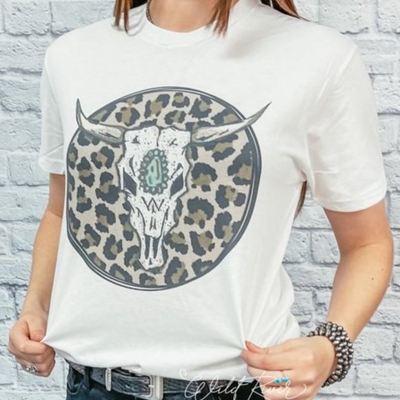 LEOPARD BULL SKULL Handmade Graphic Tee - Picture 6 of 6